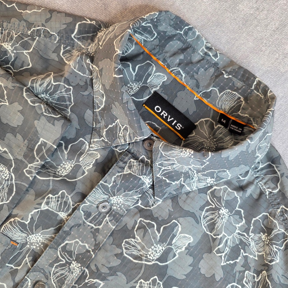 Orvis Floral Button Down Mens Medium Grey Stretch Performance Shirt Resortwear